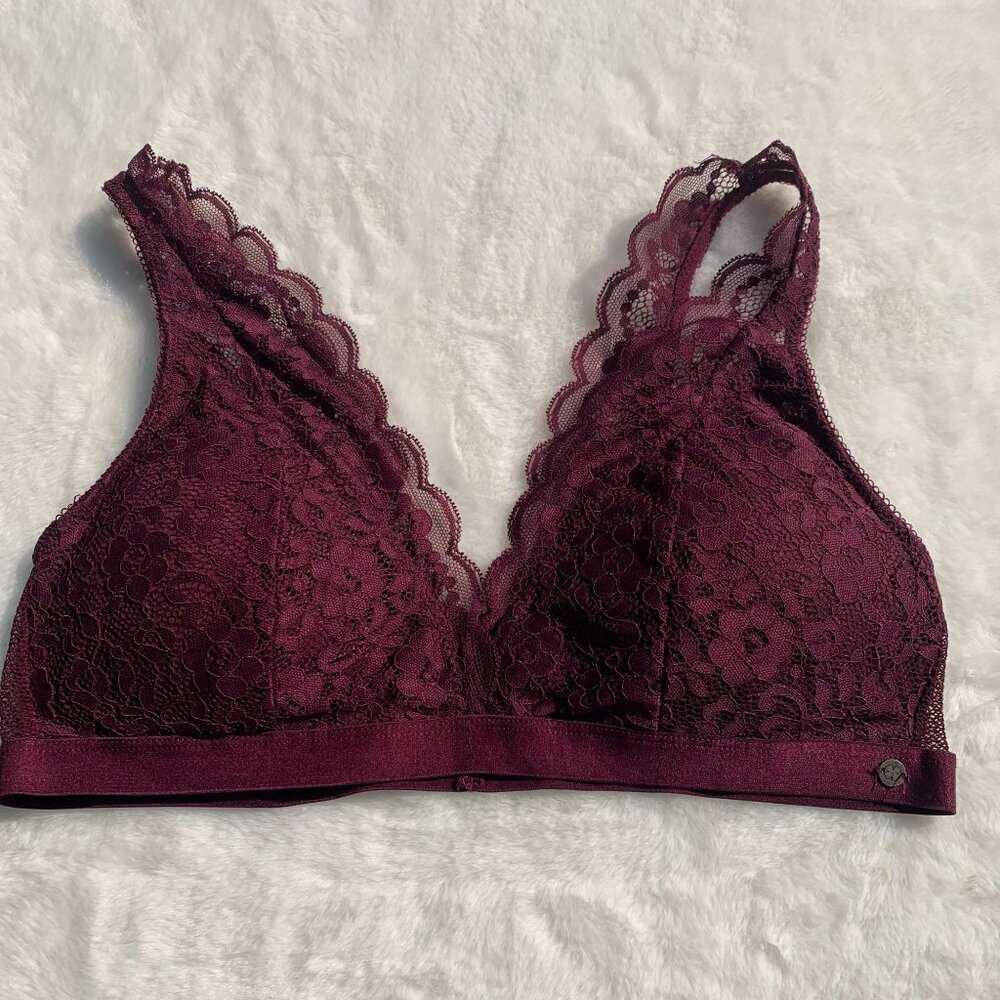 Lucky Brand Burgundy Lace Bralette Size L Lightly Padded